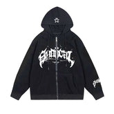 Oversize-Kapuzenpullover mit Reißverschluss und Stern-Logo im Used-Look